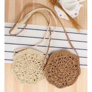 One Piece Dropshipping Semplice borsa da donna da spiaggia per vacanze estive in paglia intrecciata a mano con tracolla cava ottagonale