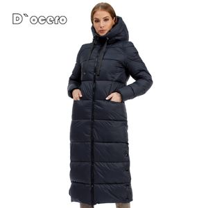 D`OCERO Winter Frauen Verdickung Mit Kapuze Parkas Lange Knie Gepolsterte Steppmantel Übergroßen Daunenjacke Winddicht Weibliche Oberbekleidung 211216