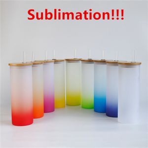 18 oz sublimering gradient raka glasögon dricksglasögon med bambu lock diy multi-färg vinglas sublimerande öl kopp värmeöverföring dricksmuggar