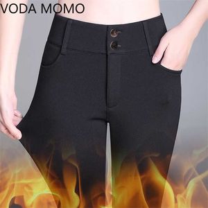 Moda a vita alta autunno inverno donna pantaloni elastici caldi e spessi pantaloni S-5XL di qualità pantaloni attillati tipo matita 211105