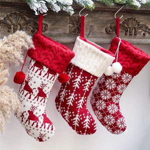 Nowy Rok Christmas Stocking Worek Xmas Prezent Cukierki Torba Boże Narodzenie Dekoracje Do Domu Dzianiny Skarpety Choinki Decor