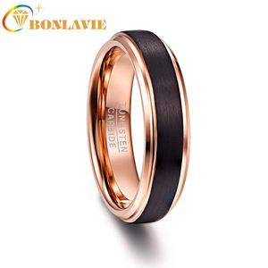 6mm Black Color rose gold inside Men Rings 100% Tungsten Carbide Wedding Bands Multi-size ring jewelry male