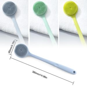Double-sided Shower Body Brush Silicone Long Handle Bathroom Wash Bathing Massage Back Loofah Exfoliating Accessories