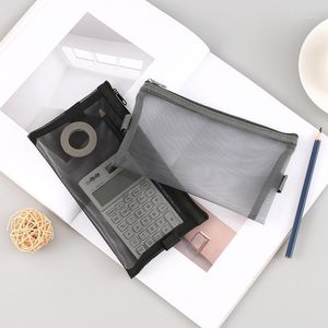 Storage Bags Simple Transparent Mesh Cosmetic Pen Bag Clear Zipper Large Capacity Stationery Portable Pencil Office Supplies