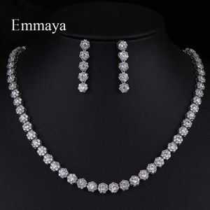 Emmaya Faszinierendes Rundes Blumendesign Für Weibliche Mode-Statement AAA Zirkonia Lange Ohrring Und Halskette Elegantes Schmuckset H1022