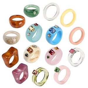 Transparent Colorful Jelly Acrylic Resin Rings Free Size Inlay Crystal Rhinestone Index Finger Ring for Men Women Wholesale
