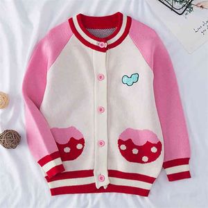 Baby Boys Girls Cute Strawberry Embroidery Cardigan Coat Children Clothing Long Sleeve Knitted Kids 210521