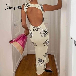 Sexy knitted bodycon women Summer split backless hollow out dress fashion Beach party sleeveless y2k dresses 210414