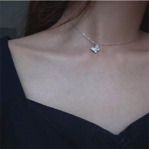 Wholesale simple silver diamond necklace resale online - Pendant Necklaces Sterling Silver Ladies Flash Diamond Butterfly Necklace Simple Personality Fresh Temperament Student Clavicle Chain