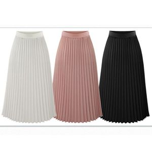 Skirts Design Women's High Waist Summer Casual Cute Pleated Chiffon Solid Color Midi Long Skirt Plus Size S M L XL