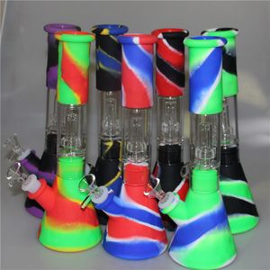 Silicone hookah water pipe staright non fading printing glass bong dab rig thick glas bubbler Hookahs