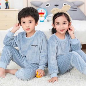 Зимние дети пижамы наборы теплые пижамы для мальчиков утолщенные девушки спящая одежда фланелевой флис детская тепловая одежда набор 3-10Y 210908