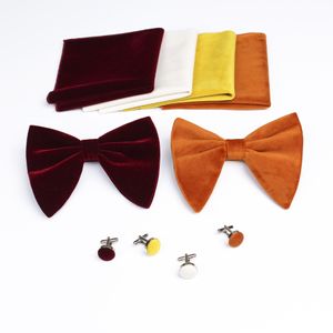 Man Tie Velvet Bowtie handkerchiefs cufflinks 3 sets 15 colors solid color bowknot Occupational business necktie for Christmas Gift