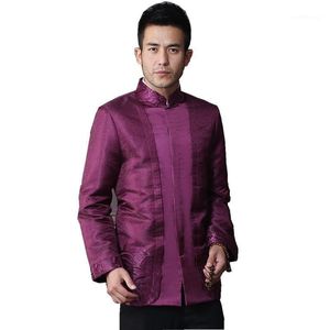 Men s Jackets Purple Chinese Male Rayon Jacket Men Wu Shu Classic Coat Autumn Overcoat Masculina Jaqueta Oversize Plus Size M L XL XXL XL