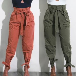 Kvinnor byxor solid färgband drawstring hög midja lös all-match casual streetwear harem byxor höst full längd botten 210422