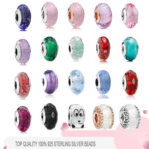 Nova Moda 925 Sterling Silver Murano Glass Beads para Mulheres Jóias Presente Fit Pandora Pulseira Charm Charm