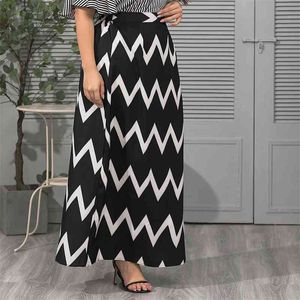 Long Skirts Plus Size 4XL Women Color Block High Waisted Striped Loose Casual Ankle Length Femme Jupes Drop Summer 210527