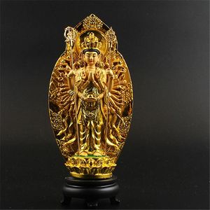 Lucky Buddha Kwan Statuethe Thousand-Hand Bodhisattva Guan Yin Figurki buddyjskie Statues Rzeźby Home Decor na szczęście 210414