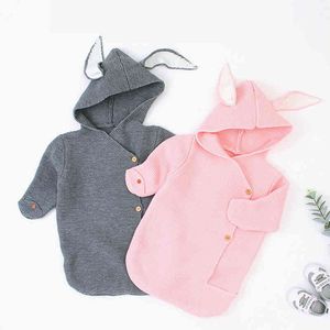Herbst Winter Baby Junge Mädchen Gestrickte Kaninchen Schlafsack Kleidung Infant Halten Decke 210429