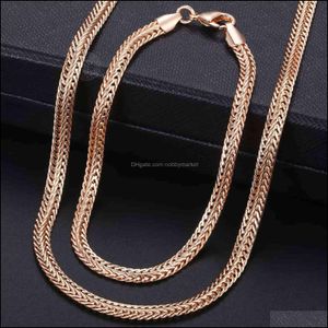 Bracelet, Earrings & Necklace Jewelry Sets Davieslee Rose Gold Set For Women Braided Tail Link Chain Bracelet Wholesale Gift Lcss Drop Deliv