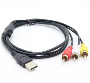 5FT 1.5M fêmea / masculino USB 2.0 a 3 RCA Áudio Video AV Adaptador Conector Cabo