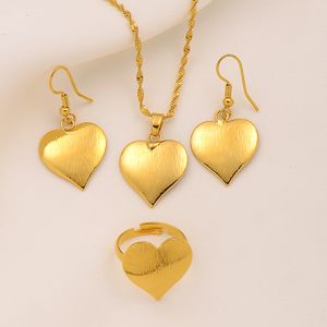 Pendant Necklace Earrings Fashion Retro Heart Glaze Plain Charm Jewelry Sets FINELY WORKED BRIGHT ITALY 9k Solid G/F Gold