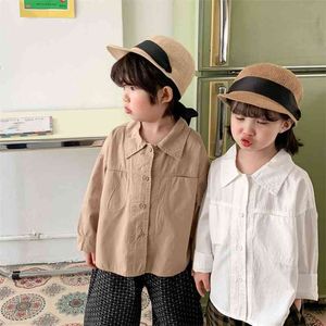 Korean style oversized cotton solid color long sleeve shirts Boys loose Tops Girls casual clothes 210708