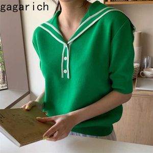 Gagarich Chic Pullovers Женщина Корейские Летние Ins Мода Сплошные Простые Свободные Универсальные Короткие Рукава Женский Вязание Топ 211015