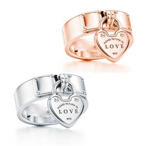 Cluster Rings 2021! TIF 925 Silver Sterling Silver Anel feminino luxuoso em forma de coração em ouro rosa Anel moderno, clássico fechado para o coração