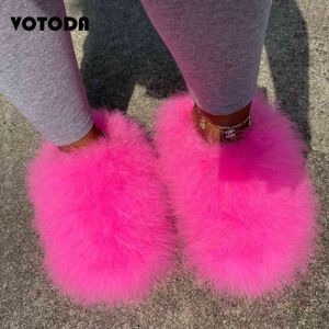 New Faux Fox Fur Chinelos Femininos Femininos Flow Flops Flops Fullfy Raccoon Fullfy Slides Flat confortável Casa Shoes Plus Size Casal H1122