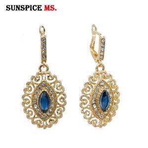 Dangle & Chandelier SUNSPICE MS Gold Color Moroccan Wedding Jewelry Women Flower Drop Earrings Red&Green&Blue Crystal Turkish Ethnic Bridal