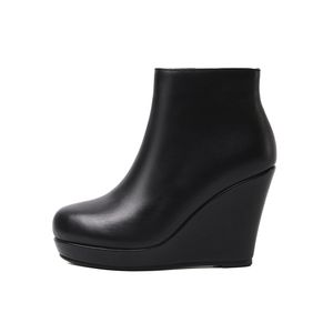 Kurze Winterstiefel für Damen, Designer, runder Zehenbereich, Blockabsatz, Slipsohle, weiches, natürliches Echtleder, Party, Hochzeit, Mode, Luxusplattform, Dame WARORWAR YN48-C33-200