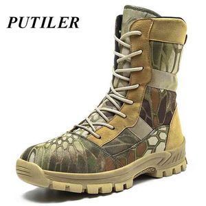 Stivaletti militari tattici da combattimento Uomo Camouflage US Army Caccia Trekking Campeggio Deserto alto per scarpe Botas 210902