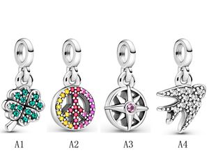 Echtes S925-Sterlingsilber, passend für Pandora-Paar-Halskette, Sommer, neue Produkte, kleine Accessoires, Schnur zum Aufhängen, Liebesherz, blauer Crysta-Charm für Perlen-Charms