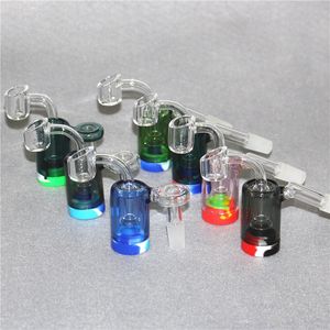 Acchiappacenere in vetro colorato da 2 pollici con contenitore in silicone da 5 ml Banger al quarzo da 14 mm Acchiappacenere in Pyrex spesso per pipe ad acqua Bong