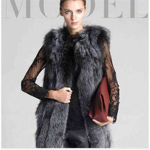 Imitation Fur Waistcoat Kvinna Lång Silver Vest Winter Coat Kvinnor Coats för 211213