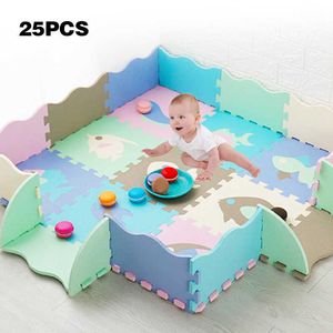 25 pcs / set EVA espuma puzzle tapete crianças quebra-cabeças de piso tapete para criança bebê jogar ginásio tapete de rastejamento com fence crianças tapys brinquedos 210724