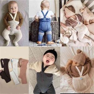 Herbst Baby Strumpfhosen Baumwolle Säugling Jungen und Mädchen Hohe Taille Cross Strap Strumpfhosen Kinder Feste Hosen Baby Overalls 210413