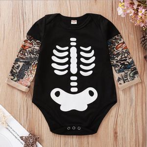 Baby Boy Clothes Skull Printed Jumpsuits Newborn Girls Tattoo Sleeve Rompers Trick or Treat Baby Clothing 3 Designs BT5694