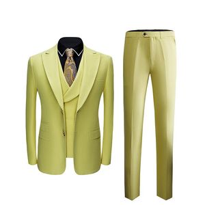 Est Design Green White Yellow Groom Wedding Garnitury dla mężczyzn Trzy kawałek Prom Party Garnitur Podwójne Split Kamizelki Spodnie Męskie Blazers