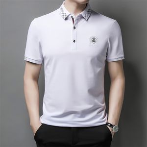 Browon Yaz T Gömlek Erkekler Için Nakış Kısa Kollu Yumuşak Nefes Fit Turn-Aşağı Akıllı Rahat Iş Erkek Giyim 210726