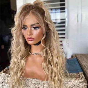 HD Wig Ombre Pastel Blonde With Light Brown Root Wave Style Virgin Cuticle Human Hair 13*4 Lace Front Wigs