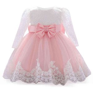 2021冬の赤ちゃんガールドレス2 1st誕生日のドレス女の子のための服の服のレースパーティーの結婚式の王女のドレス長袖G1129