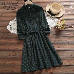 Vintage Women Dress Long Sleeve Robe Femme Spring Autumn Button Polka Dot Printed Femininos Vestidos Elbise 7423 50 210508