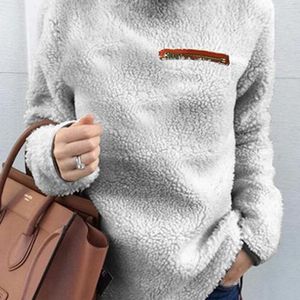 Kvinnor Sweatshirts Höst Vinter Top Långärmad Plysch Varm Pullover Tunika Kvinna Rosa Ladies Kläder Zipper Streetwear 210518