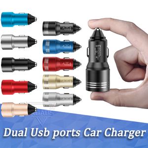 Universal 5V 2.4a1a Dual USB-portar Alloy Metal Car Charger Auto Power Adapter för iPhone Samsung Huawei
