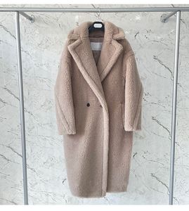 Sand MMax Teddy Bear alpaca wool fur Icon Coats with soft texture women outerwear a lapel collar double breasted