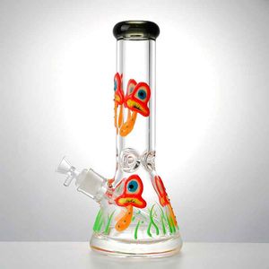 Beaker Bong Glow In The Dark Narghilè Fungo Acqua Bong in vetro Oil Rig Tubo dritto con downstem diffuso Dab Rigs LXMD20105