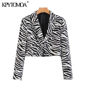 Kvinnor Mode Zebra Print Beskuren Blazer Coat Långärmad Animal Mönster Kvinnor Ytterkläder Chic Toppar 210420