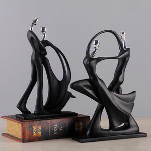 Moderno abstrato preto humano escultura estátua jóias decoração de casa acessórios presente geometria resina casal 210414
